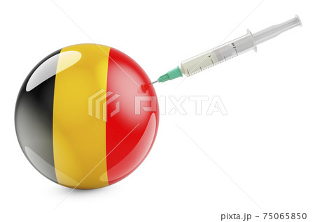 Syringe with Belgian flag. Vaccination in Belgium concept, 3D rendering Syringe with Belgian flag. Vaccination in Belgium concept, 3D rendering 75065850