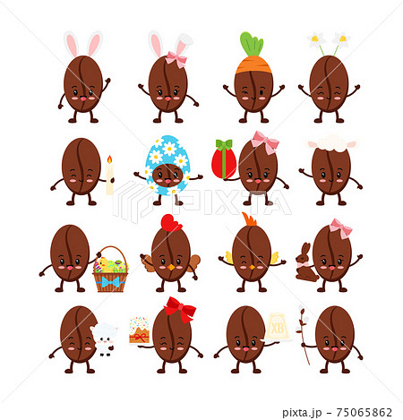 Easter cute coffee beans icon set. 75065862