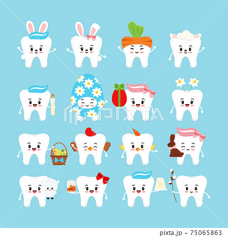 Easter cute teeth dental icon set. 75065863