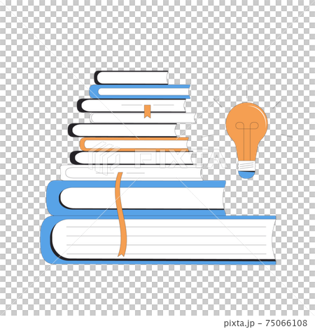 Books with bulb. Knowledge, education, learning, idea symbol. Study, research. Vector color line art flat illustration. 75066108