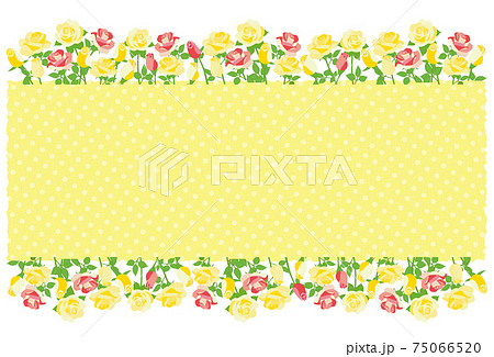 薔薇の花のフレームライン ドット柄 イエローのイラスト素材
