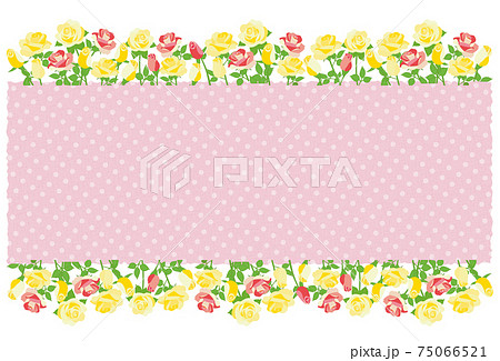 薔薇の花のフレームライン ドット柄 ピンクのイラスト素材