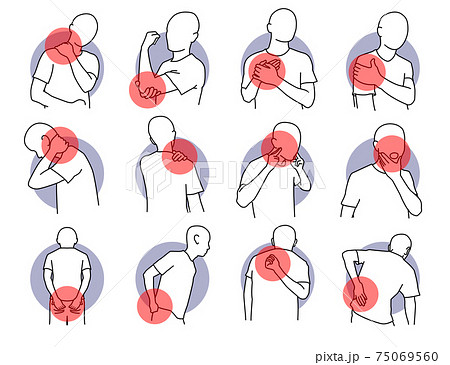 Pain and injury on human body parts. Pain and injury on human body parts. 75069560