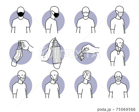 Proper and improper way of wearing surgical mask for virus protection.  75069566