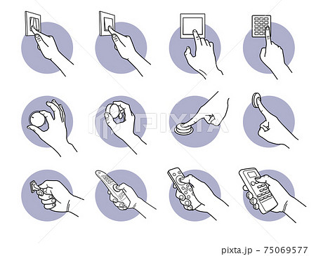 Hand pressing, turning, pushing, and flipping switch button. Hand pressing, turning, pushing, and flipping switch button. 75069577