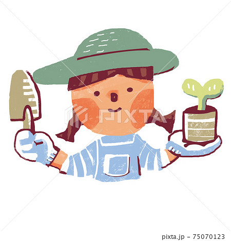 植木鉢とスコップを持つ女性 植木鉢とスコップを持つ女性 75070123