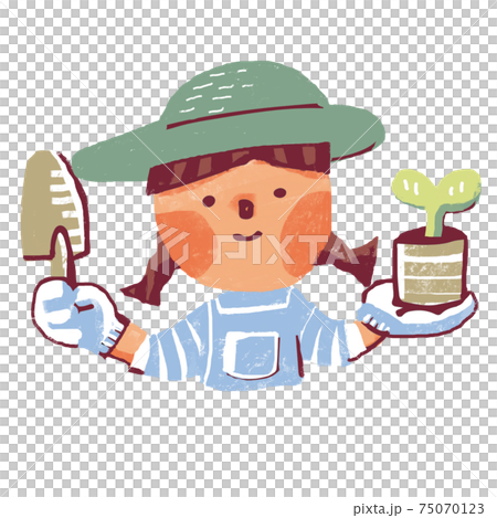 植木鉢とスコップを持つ女性 植木鉢とスコップを持つ女性 75070123