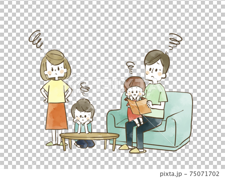 A family of four in trouble-watercolor 75071702