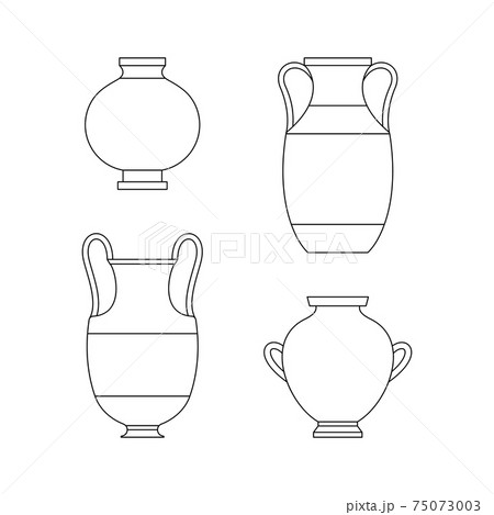 Greek Vases in A Trendy Minimal Linear Style. Vector Illustrations of various Clay Vessels 75073003