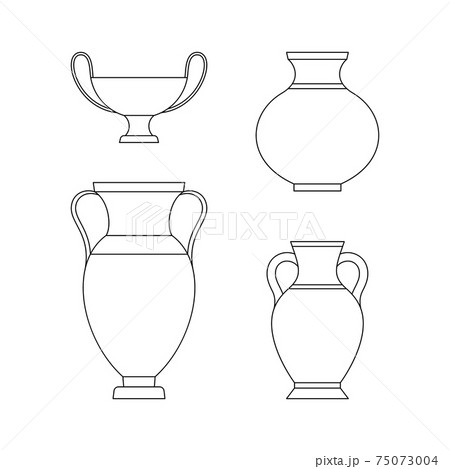 Greek Vases in A Trendy Minimal Linear Style. Vector Illustrations of various Clay Vessels Greek Vases in A Trendy Minimal Linear Style. Vector Illustrations of various Clay Vessels 75073004
