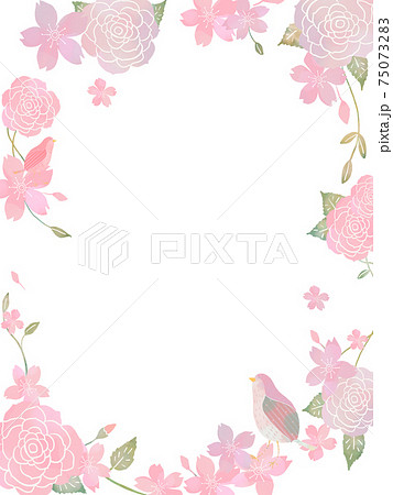桜の花と春の北欧風花柄と動物のかわいいフレームイラスト素材のイラスト素材
