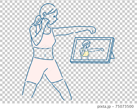 動画を見ながらボクササイズするイラストのイラスト素材 動画を見ながらボクササイズするイラストのイラスト素材
