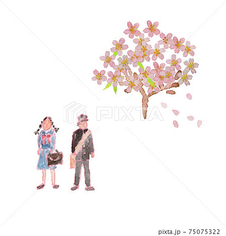 学生服の男女と桜の木の水彩イラスト 75075322