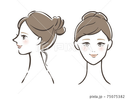 女性 顔 正面 横 セットのイラスト素材