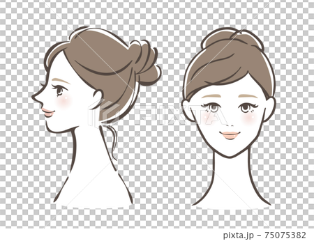 女性　顔　正面＆横　セット 75075382