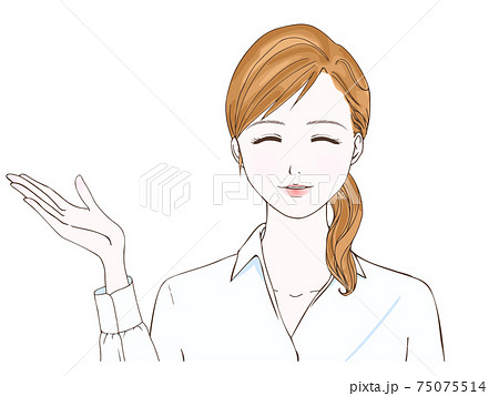案内をする笑顔の白シャツの女性のイラスト素材 案内をする笑顔の白シャツの女性のイラスト素材