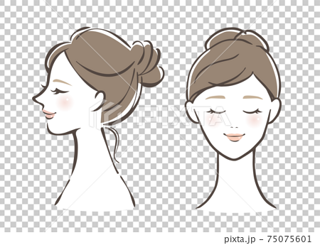 女性 顔 正面 横 セットのイラスト素材