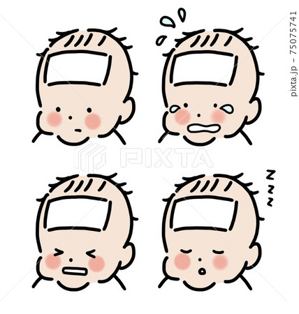発熱した子どものイラスト 表情別の素材セットのイラスト素材