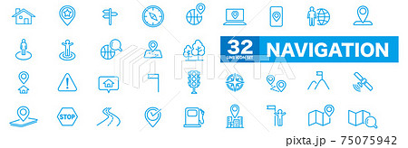 Navigation, location, GPS elements - thin line web Navigation, location, GPS elements - thin line web 75075942