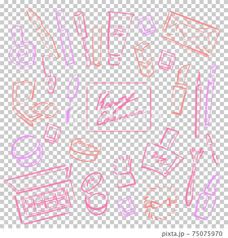 パステルカラーのコスメ 線画イラスト素材 パステルカラーのコスメ 線画イラスト素材 75075970