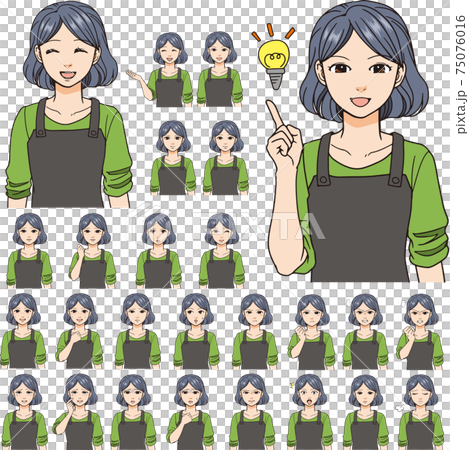 Women, housewives, wives, and mothers with various facial expressions. 26 types of faces. 75076016