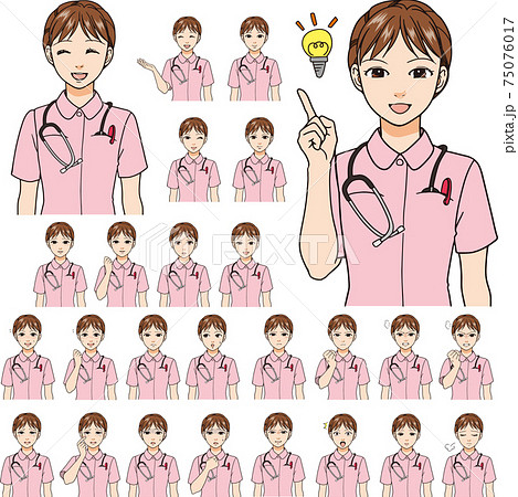 様々な表情をした女性看護師 顔26種類 のイラスト素材