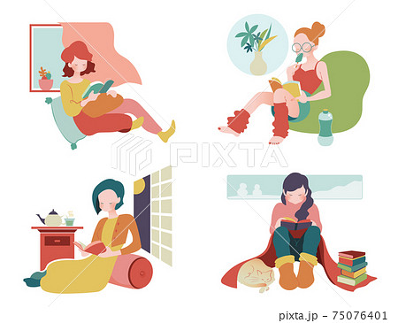お家時間を楽しむ定番はやっぱり読書のイラスト素材 [75076401] - PIXTA