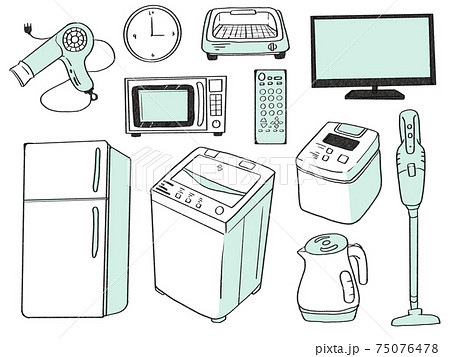 新生活応援家電セット 単色塗りのイラスト素材