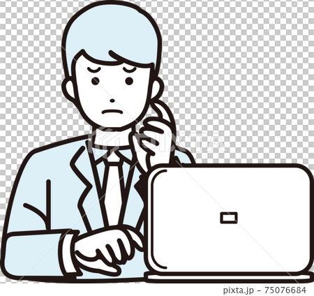 男商人擔心困擾遠程辦公個人計算機上身插圖素材 75076684