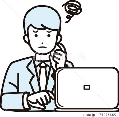 男性 ビジネスマン 悩む 困る テレワーク パソコン 上半身 イラスト素材のイラスト素材 男性 ビジネスマン 悩む 困る テレワーク パソコン 上半身 イラスト素材のイラスト素材