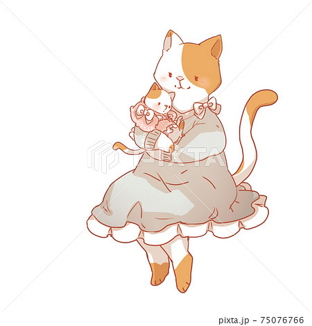 ♥猫の絵ニャンアート【親子猫】お母さん大好き！イラスト・A4・アート