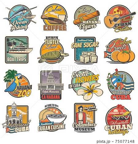 Cuba and havana travel, tourist attractions icons Cuba and havana travel, tourist attractions icons 75077148