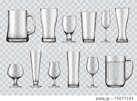 Glasses, mugs and wine glasses realistic vectors Glasses, mugs and wine glasses realistic vectors 75077193