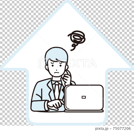 Male businessman worried, troubled, working from home, teleworking, remote home, personal computer, upper body illustration material Male businessman worried, troubled, working from home, teleworking, remote home, personal computer, upper body illustration material 75077206