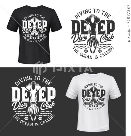 Squid ocean animal t-shirt print vector mockup 75077237