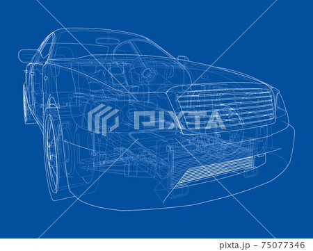 Electric Car With Chassis. Vector rendering of 3d Electric Car With Chassis. Vector rendering of 3d 75077346