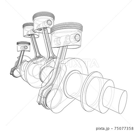 Engine crankshaft with pistons outline. Vector 75077358