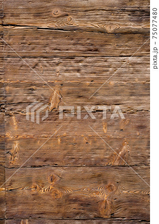 The rough texture of brown wooden horizontal planks with deep grooves. The rough texture of brown wooden horizontal planks with deep grooves. 75077480