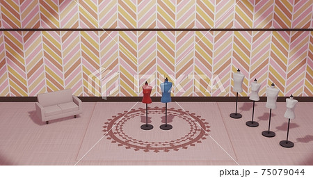 おしゃれな壁紙の部屋にトルソーマネキンが並ぶ 3dcg 部屋 ショップ アトリエのイラスト素材