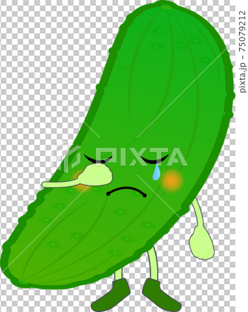 泣くかわいいきゅうりのキャラクターのイラスト素材