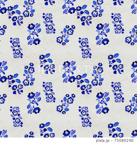 Blue floral seamless pattern in Russian gzhel background 75080290