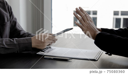 Businessmen refuse to accept money bribery or fraud or cheat, Combating Illegal Receiving of Money and Social Injustice, Anti bribery and corruption concept. Businessmen refuse to accept money bribery or fraud or cheat, Combating Illegal Receiving of Money and Social Injustice, Anti bribery and corruption concept. 75080360