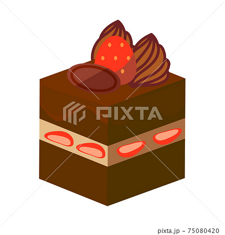 四角いいちごのチョコレートケーキのイラストのイラスト素材