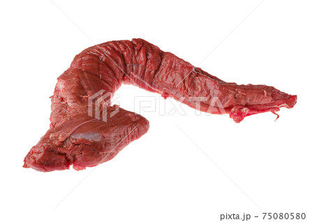 Raw fresh top round beef strip isolated on white Raw fresh top round beef strip isolated on white 75080580