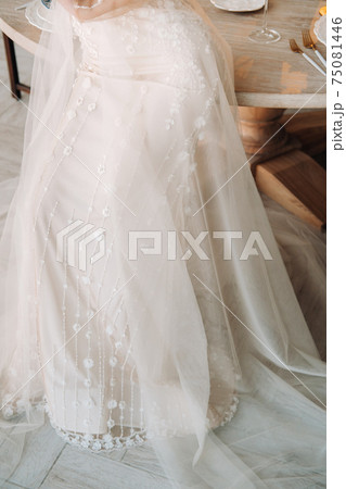 A luxurious bride in a wedding dress in the morning in her interior 75081446