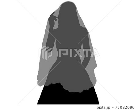 ベールを被るウェディングドレス姿の女性シルエットのイラスト素材