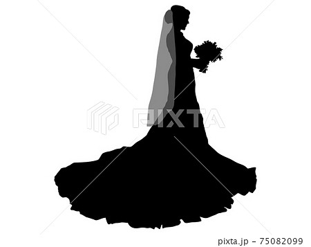 花束を持つウェディングドレス姿の女性シルエット 2のイラスト素材