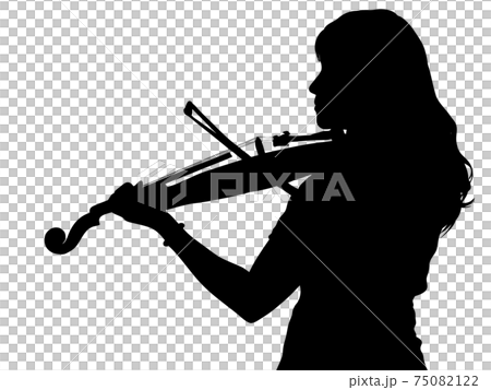 バイオリンを演奏する女性の横顔シルエットのイラスト素材
