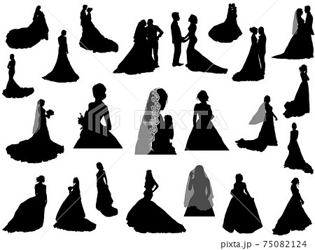 Wedding Dress Silhouette Set Stock Illustration