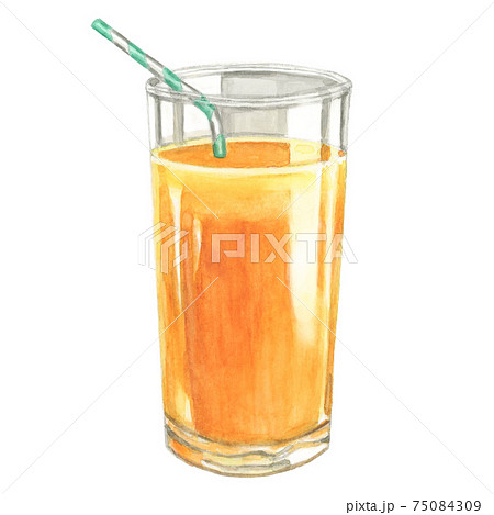 オレンジジュース 手描き水彩画 のイラスト素材